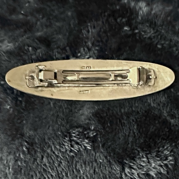 Signed Vintage Navajo Silver Blue Opal /Turquoise Inlay Hair Clip - Picture 2 of 11